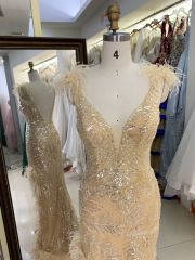New luxury feather wholesale champagne sequin prom dress teen long gowns evening for women 2025