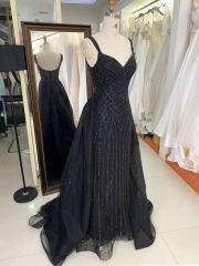 2025 wholesale black sleeveless corset embellished beaded mermaid crystal fitted gown prom evening dresses with overskirt