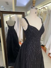 2025 wholesale black sleeveless corset embellished beaded mermaid crystal fitted gown prom evening dresses with overskirt