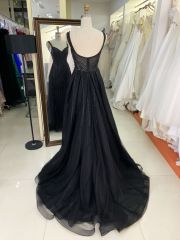 2025 wholesale black sleeveless corset embellished beaded mermaid crystal fitted gown prom evening dresses with overskirt