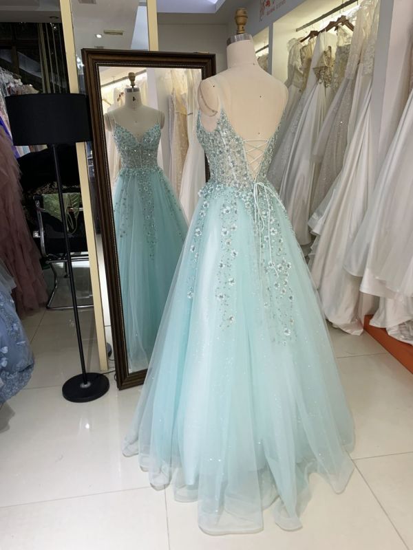 New custom dresses women in prom lace embroidered flower tulle prom dresses 2025 party evening dress