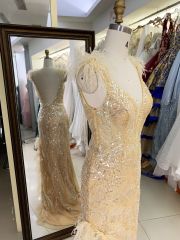 New luxury feather wholesale champagne sequin prom dress teen long gowns evening for women 2025
