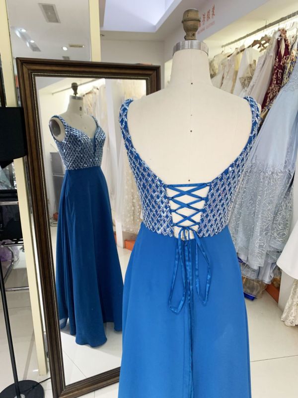 New V-neck corset up wholesale beading sequin long elegant evening chiffon prom dresses for woman 2025