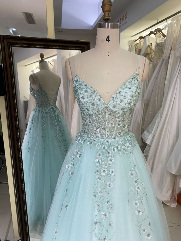 New custom dresses women in prom lace embroidered flower tulle prom dresses 2025 party evening dress
