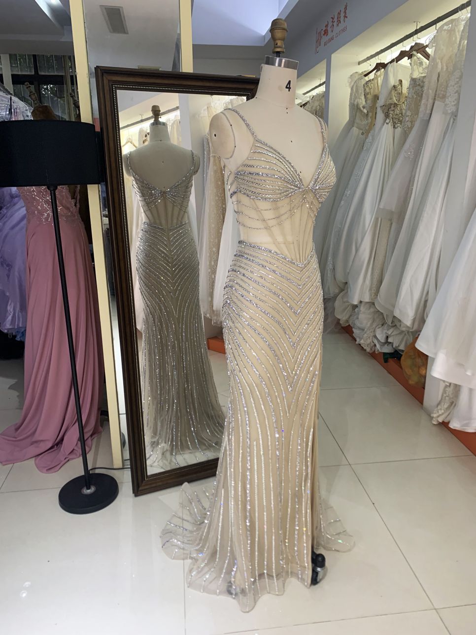2025 wholesale champagne sleeveless beading embellishment side slit corset crystal mermaid fitted prom evening dresses