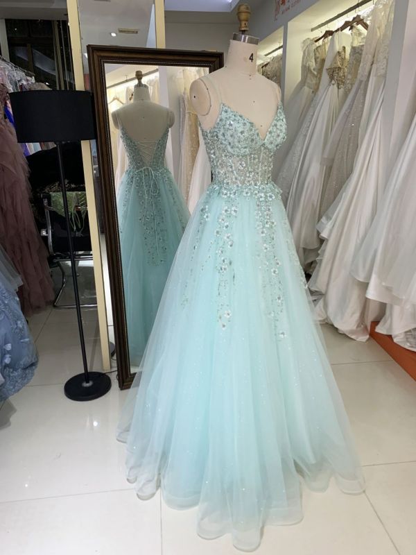 New custom dresses women in prom lace embroidered flower tulle prom dresses 2025 party evening dress