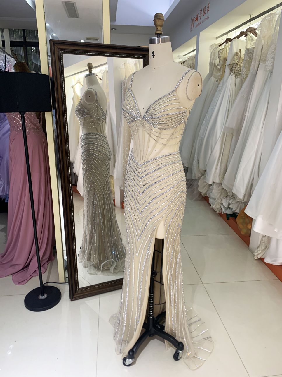2025 wholesale champagne sleeveless beading embellishment side slit corset crystal mermaid fitted prom evening dresses