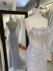 Latest custom crystal beading dress sequin fabric retro prom dress 2025 luxury elegant for women