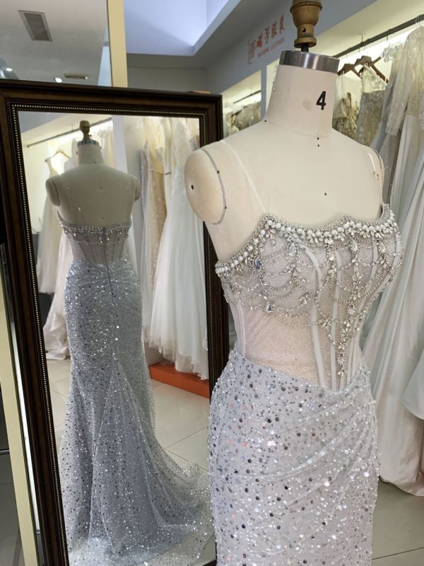 Latest custom crystal beading dress sequin fabric retro prom dress 2025 luxury elegant for women