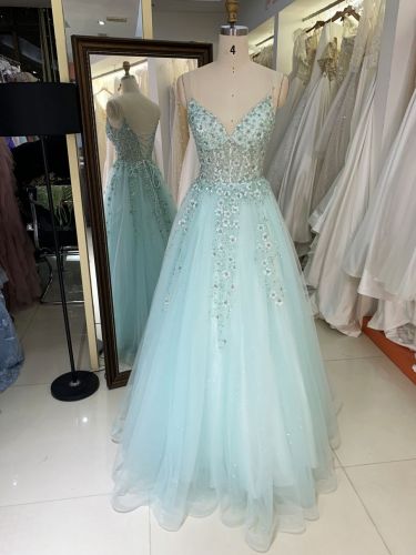 New custom dresses women in prom lace embroidered flower tulle prom dresses 2025 party evening dress