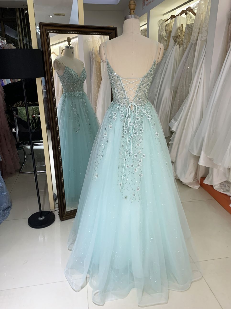 New custom dresses women in prom lace embroidered flower tulle prom dresses 2025 party evening dress