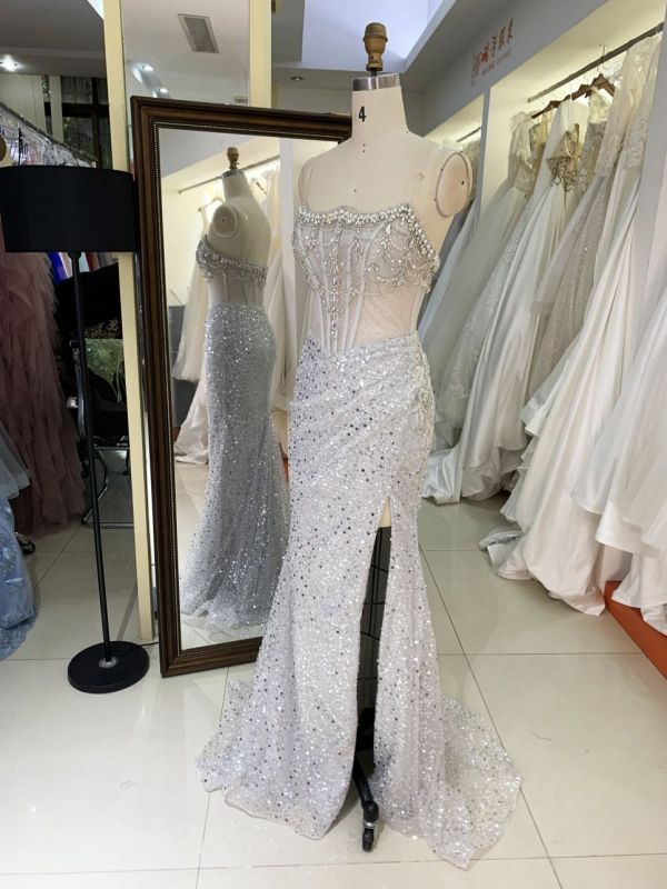 Latest custom crystal beading dress sequin fabric retro prom dress 2025 luxury elegant for women