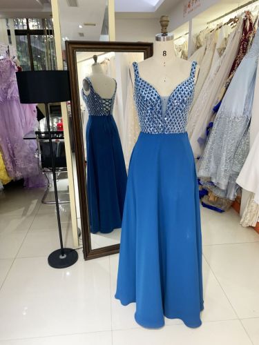 New V-neck corset up wholesale beading sequin long elegant evening chiffon prom dresses for woman 2025