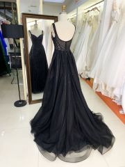 2025 wholesale black sleeveless corset embellished beaded mermaid crystal fitted gown prom evening dresses with overskirt