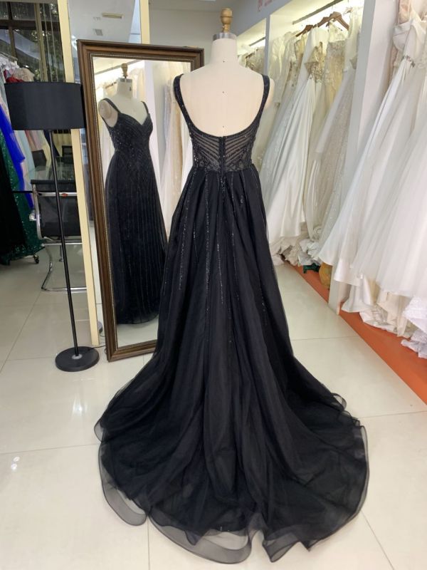 2025 wholesale black sleeveless corset embellished beaded mermaid crystal fitted gown prom evening dresses with overskirt