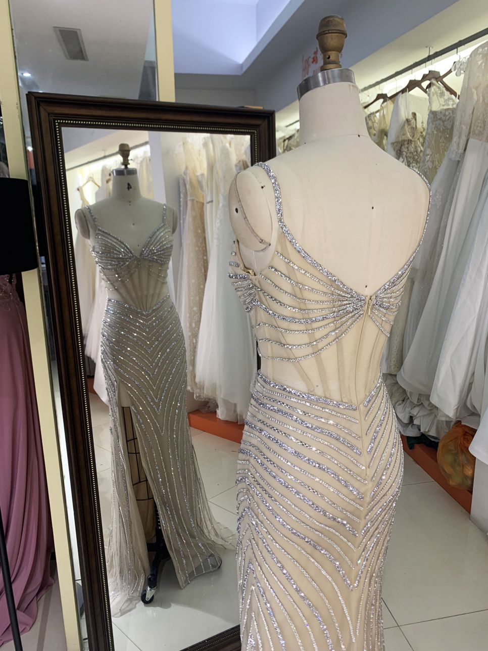 2025 wholesale champagne sleeveless beading embellishment side slit corset crystal mermaid fitted prom evening dresses