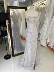 Latest custom crystal beading dress sequin fabric retro prom dress 2025 luxury elegant for women