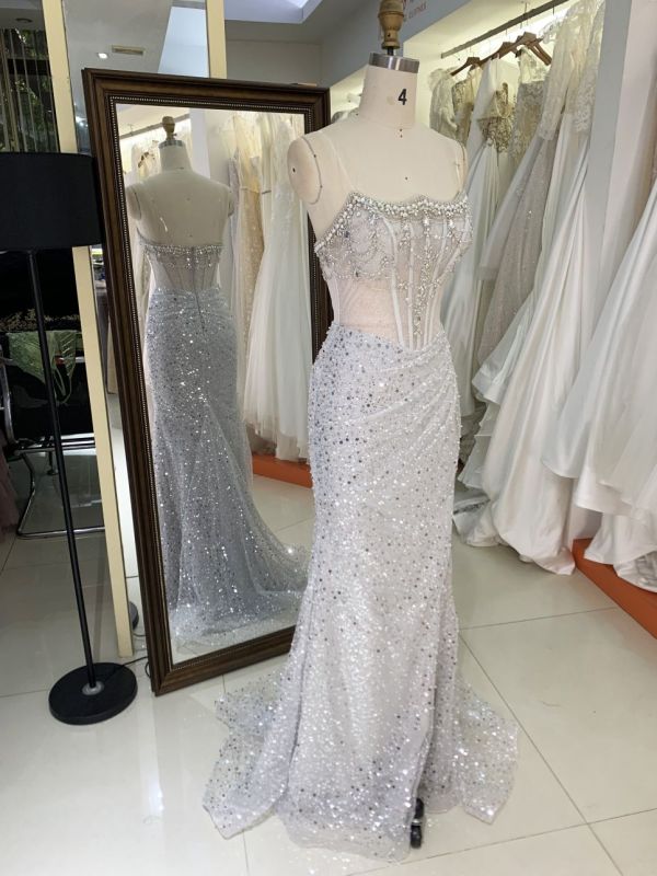 Latest custom crystal beading dress sequin fabric retro prom dress 2025 luxury elegant for women