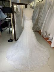 2025 New V neck embroidery lace elegant mermaid bridal white 3d floral dresses for a wedding guest