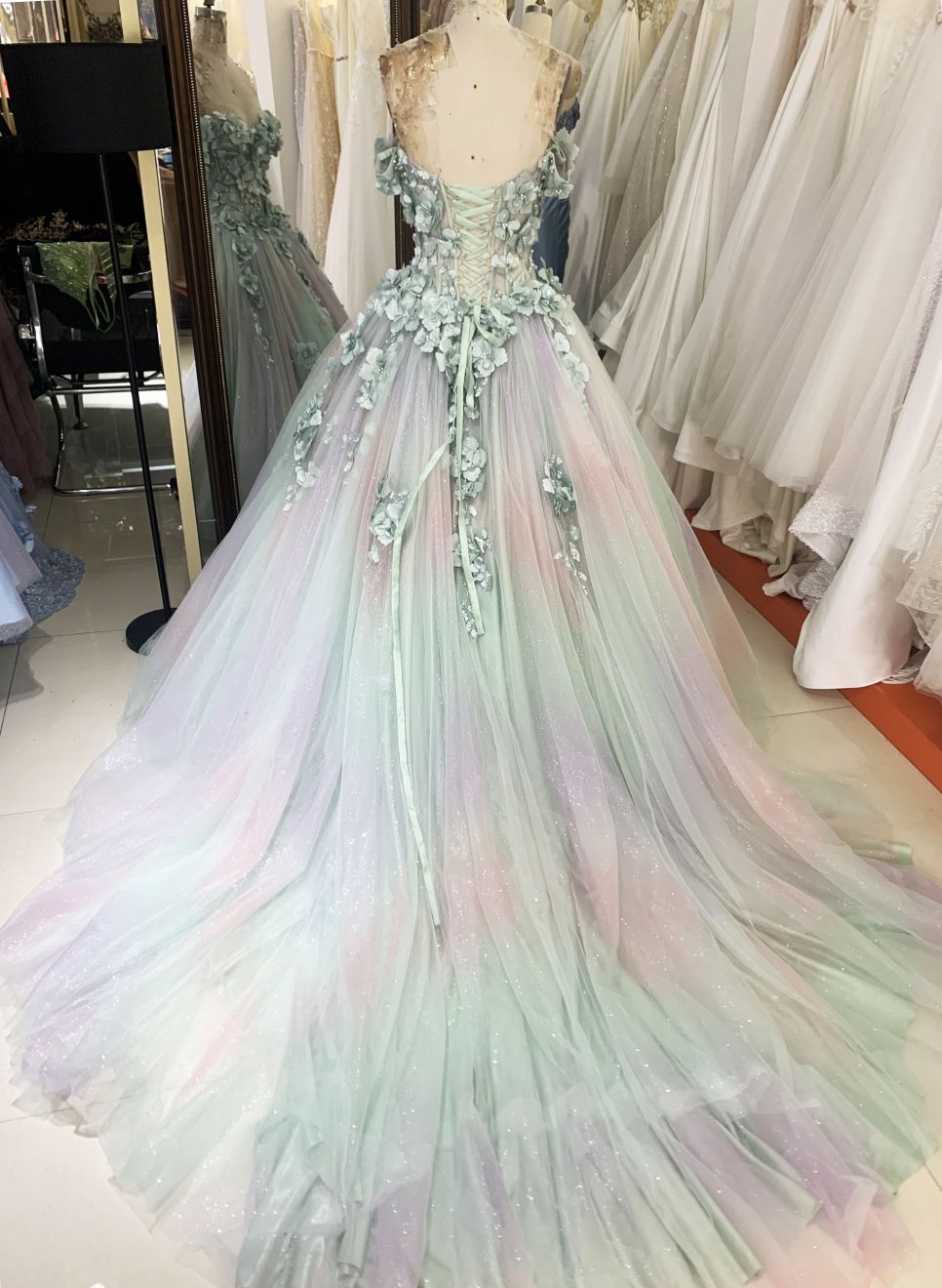 Sage pink off shoulder 3D embroidery sweetheart lace up back princess quinceanera ball gown for sweet 16