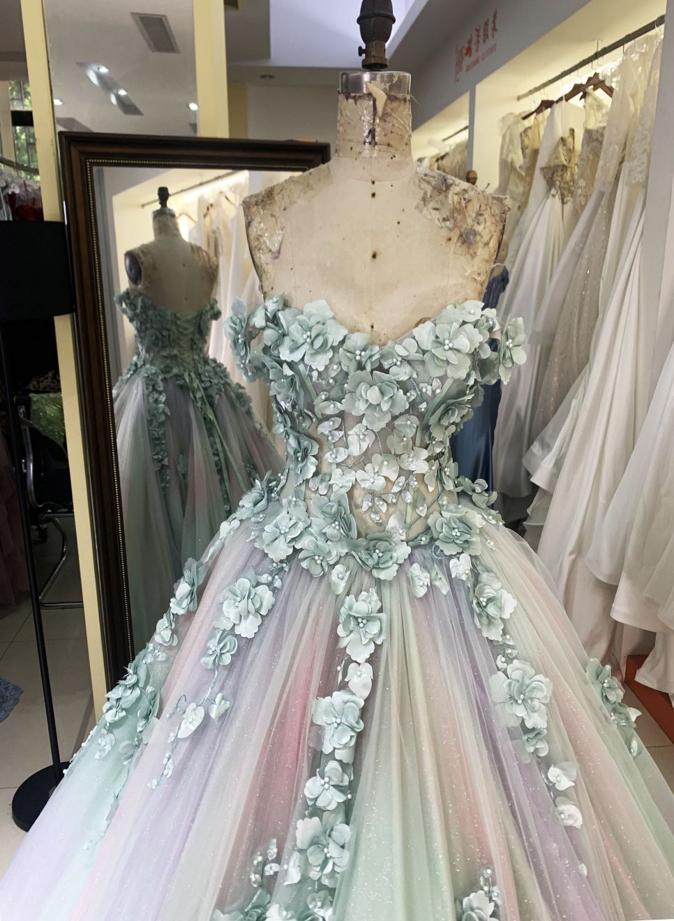 Sage pink off shoulder 3D embroidery sweetheart lace up back princess quinceanera ball gown for sweet 16