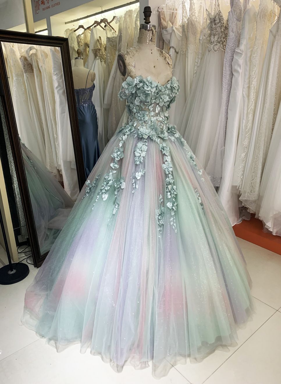 Sage pink off shoulder 3D embroidery sweetheart lace up back princess quinceanera ball gown for sweet 16