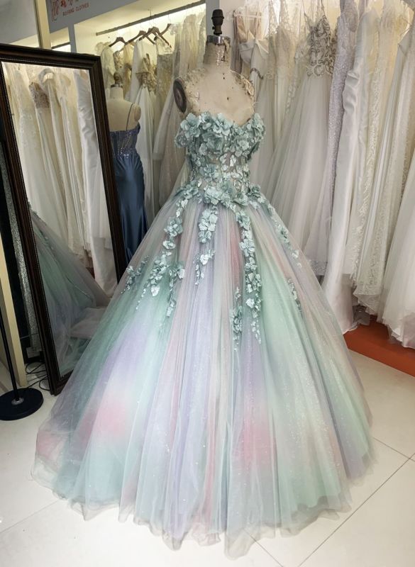 Sage pink off shoulder 3D embroidery sweetheart lace up back princess quinceanera ball gown for sweet 16