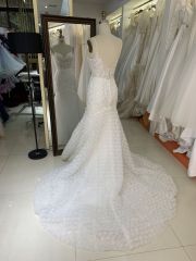 2025 New V neck embroidery lace elegant mermaid bridal white 3d floral dresses for a wedding guest