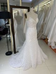 2025 New V neck embroidery lace elegant mermaid bridal white 3d floral dresses for a wedding guest