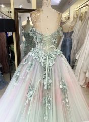 Sage pink off shoulder 3D embroidery sweetheart lace up back princess quinceanera ball gown for sweet 16