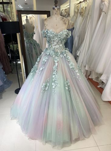 Sage pink off shoulder 3D embroidery sweetheart lace up back princess quinceanera ball gown for sweet 16