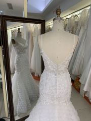 2025 New V neck embroidery lace elegant mermaid bridal white 3d floral dresses for a wedding guest