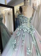 Sage pink off shoulder 3D embroidery sweetheart lace up back princess quinceanera ball gown for sweet 16
