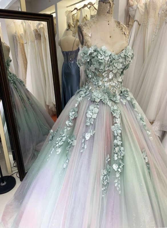 Sage pink off shoulder 3D embroidery sweetheart lace up back princess quinceanera ball gown for sweet 16