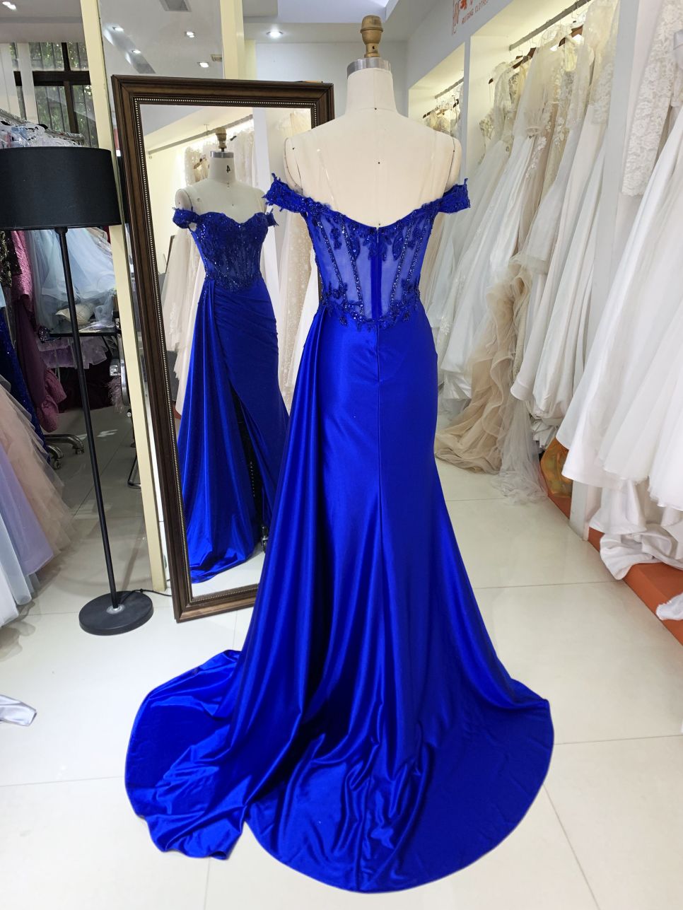 New America wholesale LA brand off shoulder beading chain long evening dresses crystal embellished gown for prom dress 2025