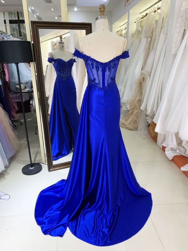 New America wholesale LA brand off shoulder beading chain long evening dresses crystal embellished gown for prom dress 2025