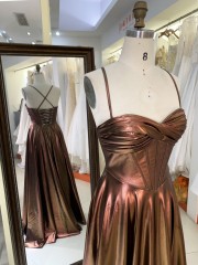 2025 Sienna sleeveless hand pleated corset bodice satin A line lace up back prom bridesmaid dresses
