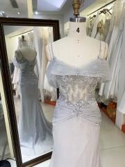 High Quality America wholesale LA brand Elegant Ladies Slim Embroidery Glitter Chiffon Off Shoulder Formal Style Prom Dress 2025