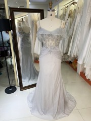 High Quality America wholesale LA brand Elegant Ladies Slim Embroidery Glitter Chiffon Off Shoulder Formal Style Prom Dress 2025