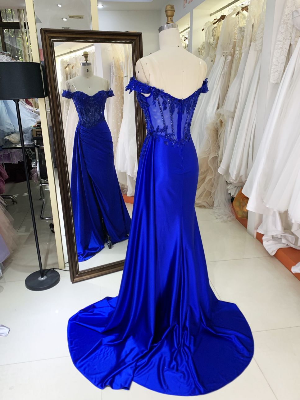 New America wholesale LA brand off shoulder beading chain long evening dresses crystal embellished gown for prom dress 2025