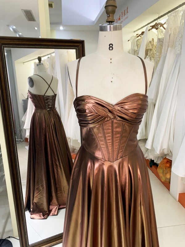 2025 Sienna sleeveless hand pleated corset bodice satin A line lace up back prom bridesmaid dresses