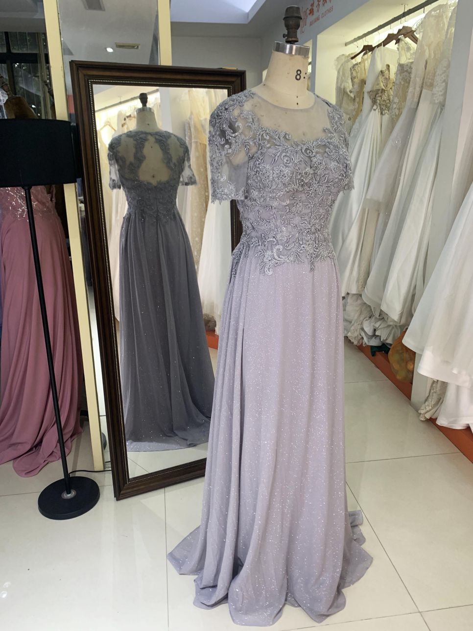 New grey chiffon skirt embroidery lace mother of the bride dresses plus size elegant dress 2025 for woman