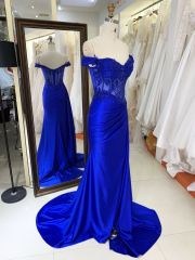 New America wholesale LA brand off shoulder beading chain long evening dresses crystal embellished gown for prom dress 2025