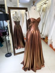 2025 Sienna sleeveless hand pleated corset bodice satin A line lace up back prom bridesmaid dresses