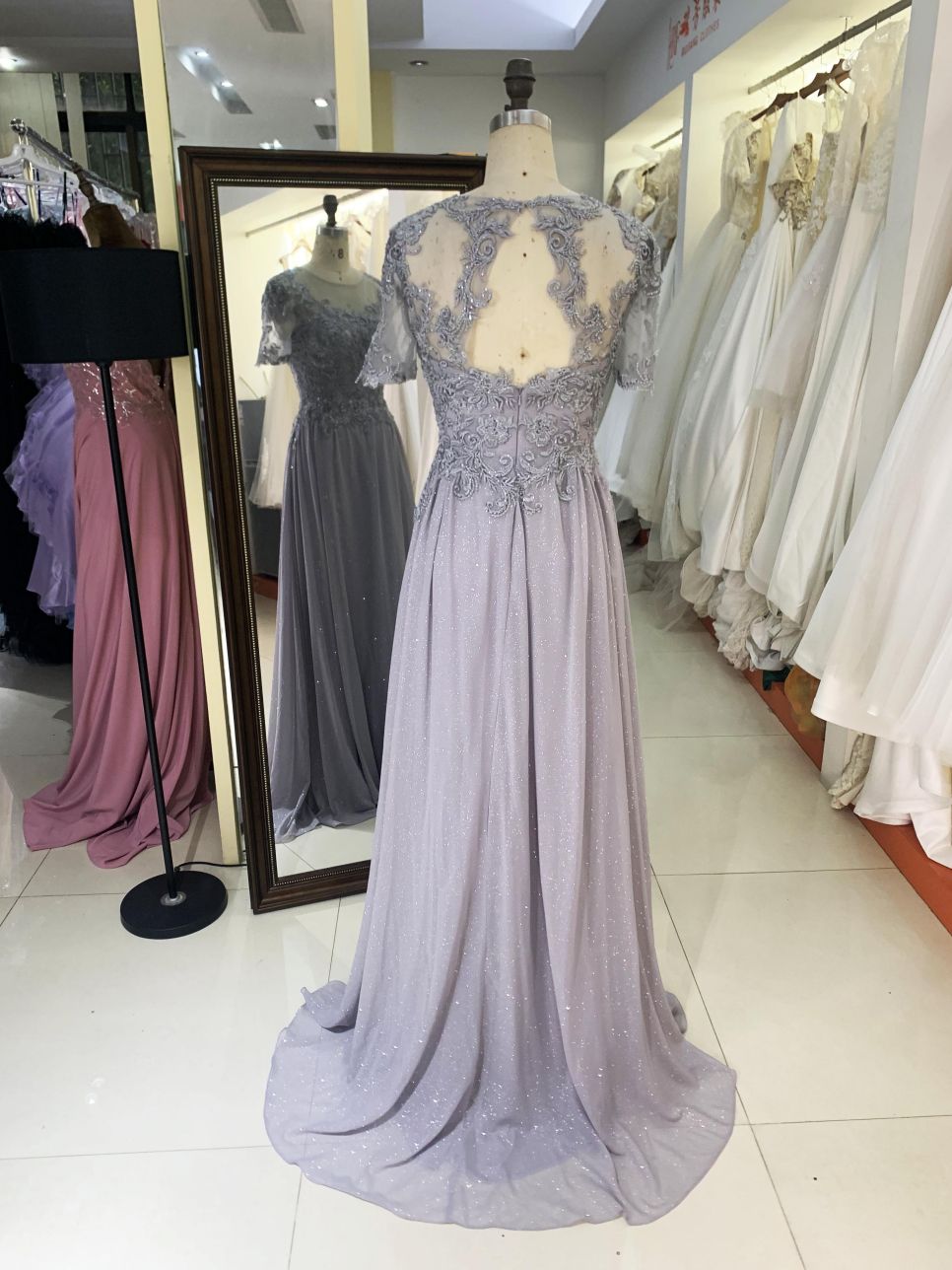 New grey chiffon skirt embroidery lace mother of the bride dresses plus size elegant dress 2025 for woman