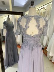 New grey chiffon skirt embroidery lace mother of the bride dresses plus size elegant dress 2025 for woman