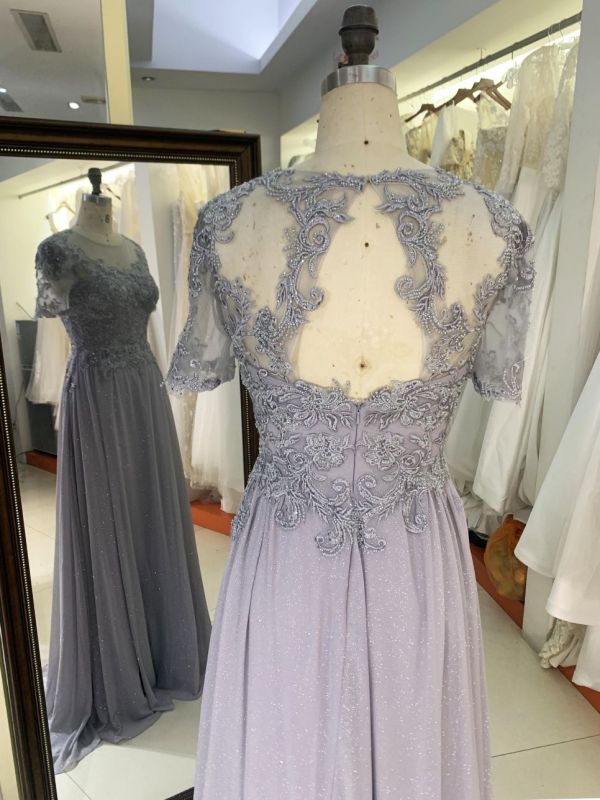 New grey chiffon skirt embroidery lace mother of the bride dresses plus size elegant dress 2025 for woman