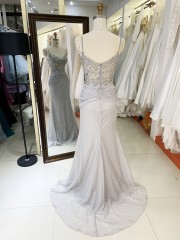 High Quality America wholesale LA brand Elegant Ladies Slim Embroidery Glitter Chiffon Off Shoulder Formal Style Prom Dress 2025