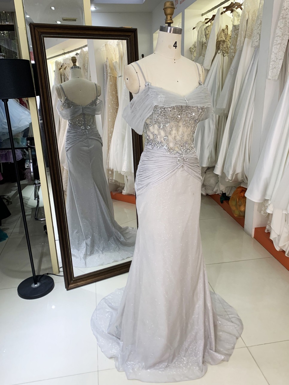 High Quality America wholesale LA brand Elegant Ladies Slim Embroidery Glitter Chiffon Off Shoulder Formal Style Prom Dress 2025