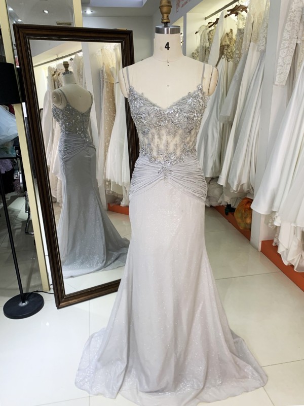 High Quality America wholesale LA brand Elegant Ladies Slim Embroidery Glitter Chiffon Off Shoulder Formal Style Prom Dress 2025